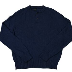 J Crew Sweater Mens Size Large Blue Henley Wool Blend Casual Preppy Lightweight
